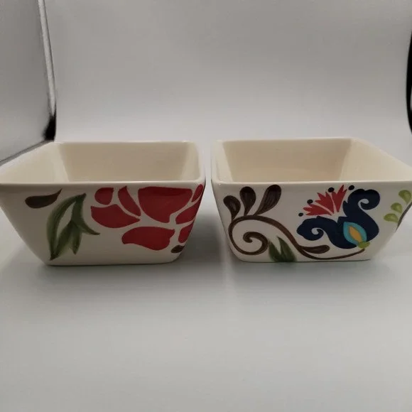 Set of 2 Vida Eva Mendes for España "Jardine" Square Handcrafted Snack Bowls 5" - Picture 5 of 9